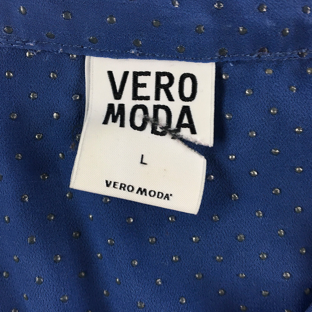 Vero Moda Womens Top Size L Blue Button-Up Sleeveless Shirt