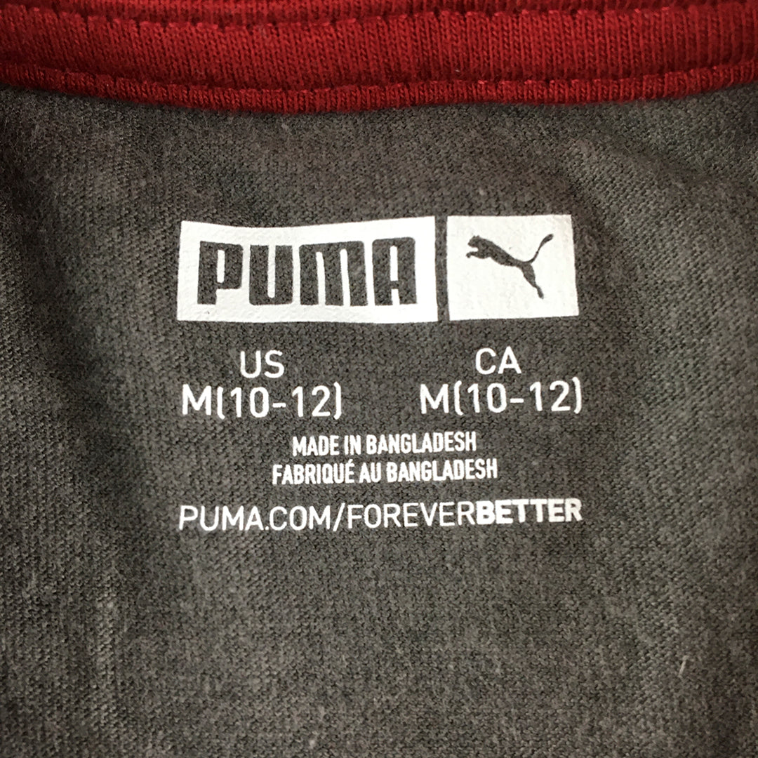 Puma Kids Boys Shirt Size M (10 - 12) Grey Red Logo Long Sleeve Pullover Top