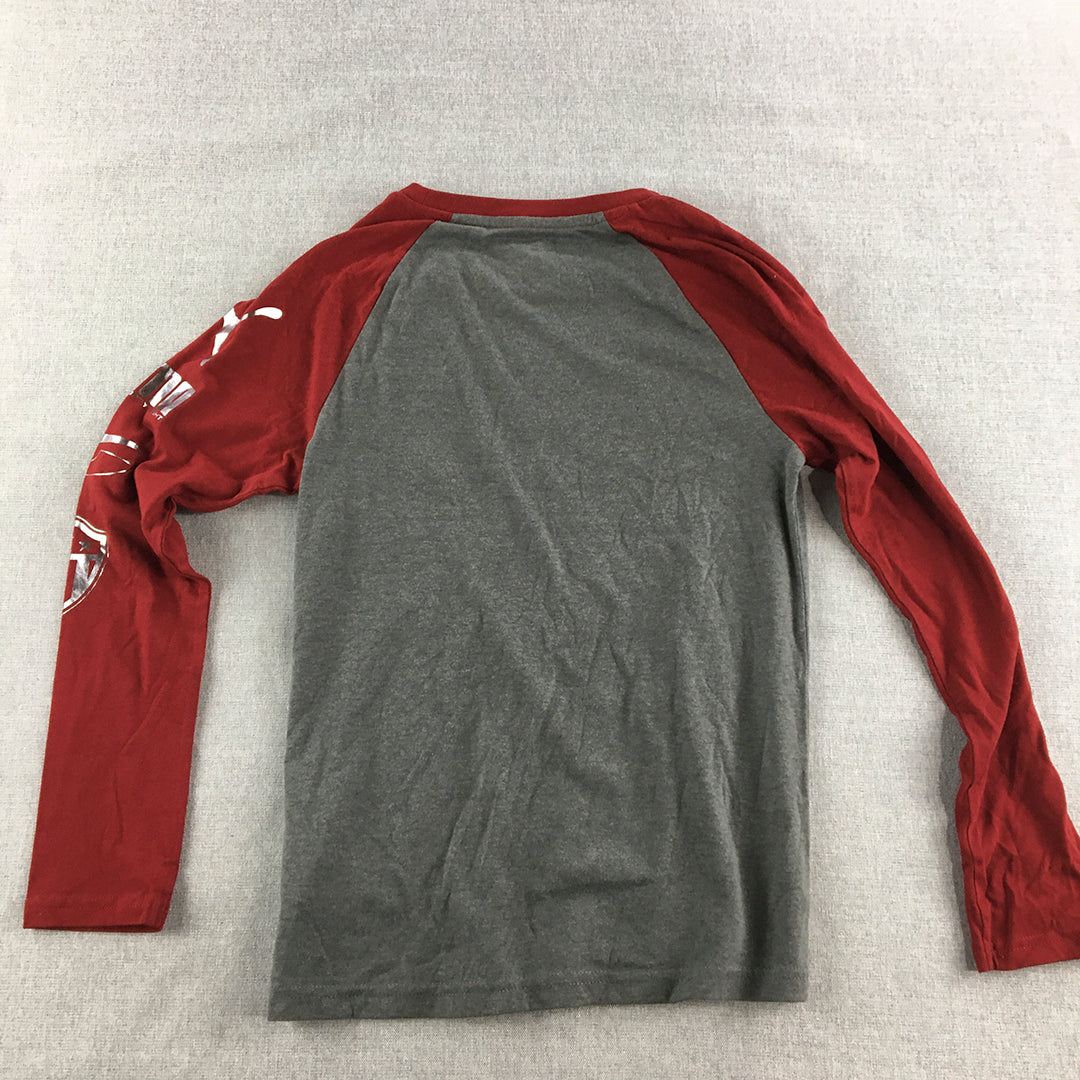 Puma Kids Boys Shirt Size M (10 - 12) Grey Red Logo Long Sleeve Pullover Top