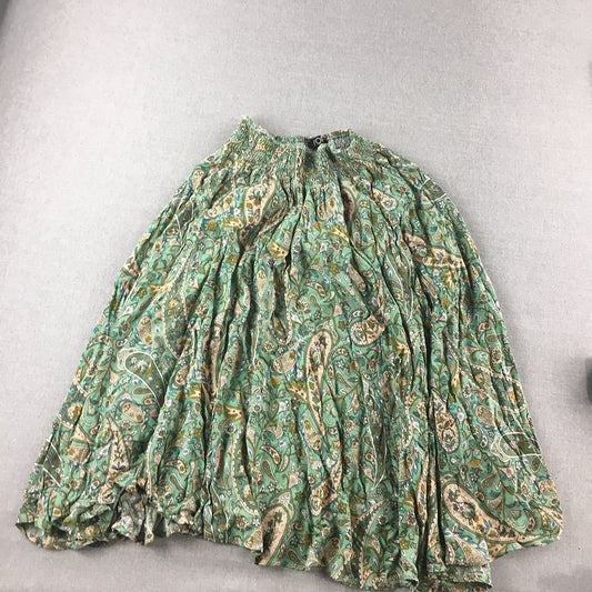 Ivory Womens Skirt Size 6 Green Paisley A-Line Elastic Waist