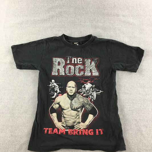 The Rock WWE Kids Boys T-Shirt Size 8 Black Short Sleeve Licensed Wrestling Top