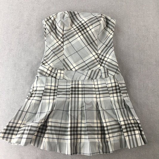 Glassons Womens Strapless Mini Dress Size 6 Grey Checkeed Pleated