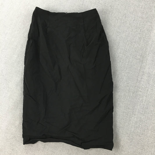 Forcast Womens Pencil Skirt Size 8 Black Midi Straight Rayon