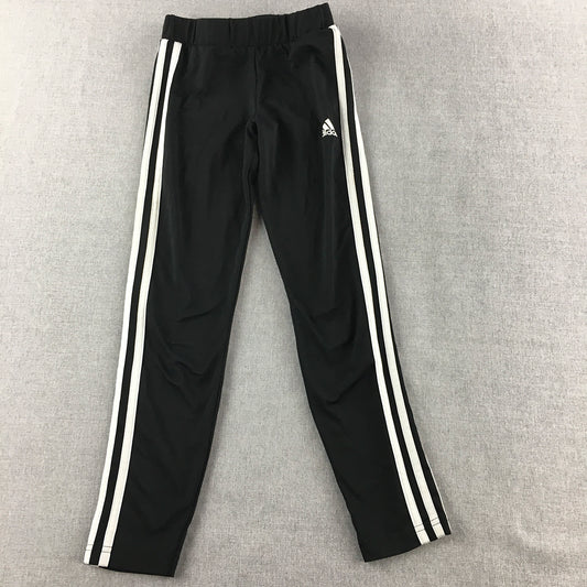 Adidas Kids Girls Tracksuit Pants Size 9 - 10 Years Black Logo Striped Jogger