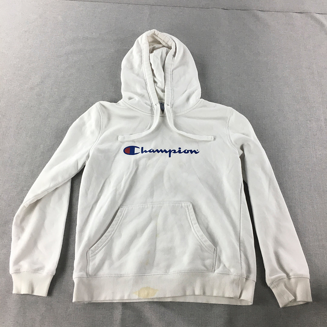 Champion Womens Hoodie Sweater Size L White Logo Pockets Pullover Jumper