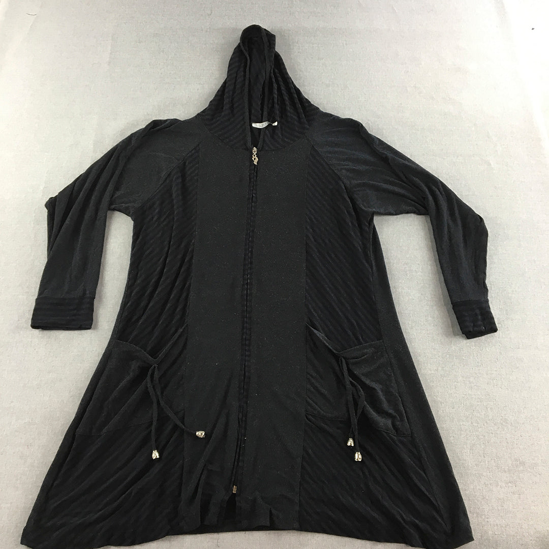 Sura Womens Jacket Size 3 (XL) Black Zip-Up Hooded Coat Japanese Brand