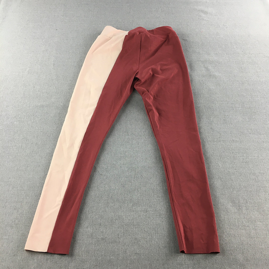 Zara Kids Girls Leggings Size 13 - 14 Red Pink Activewear Stretch Fabric Pants