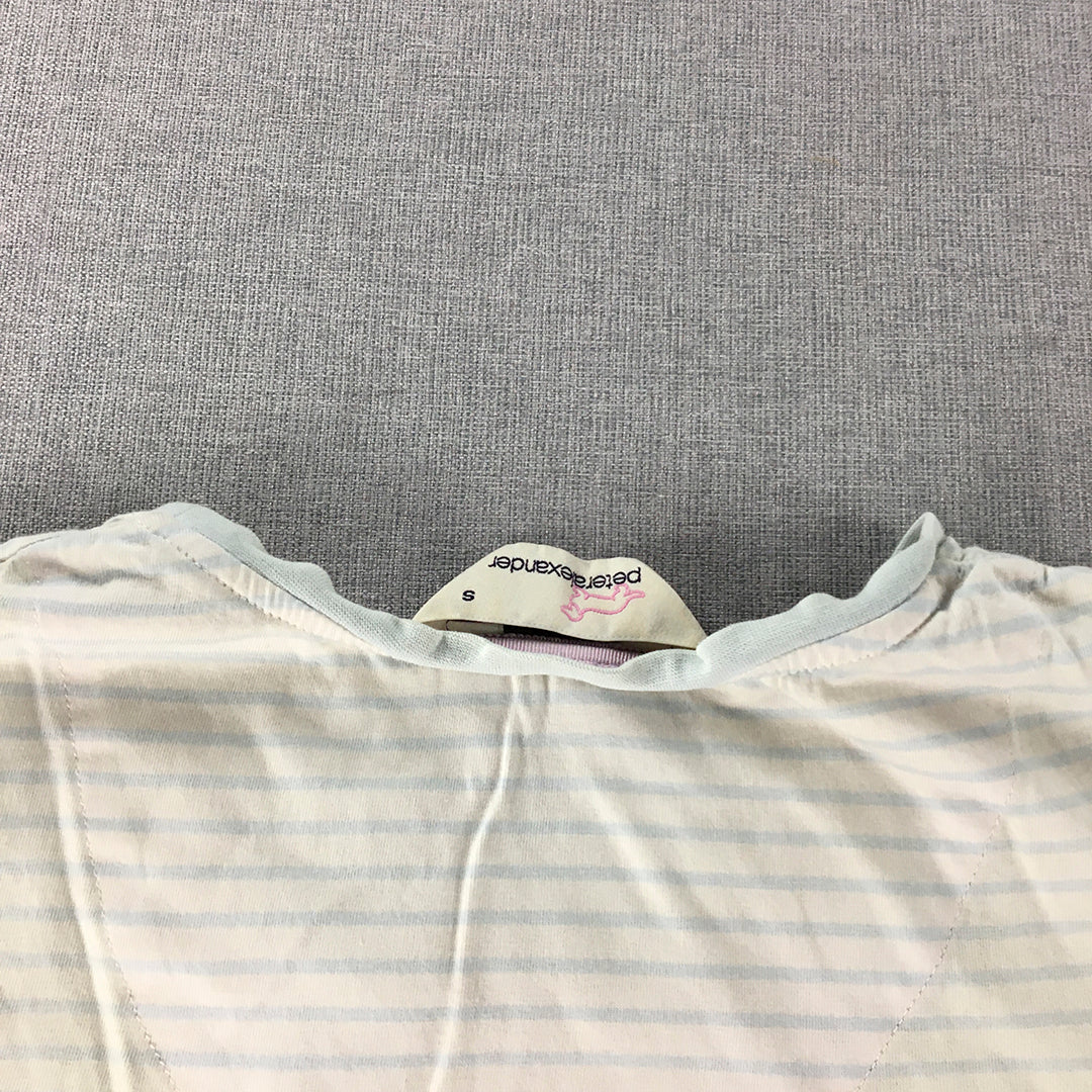 Peter Alexander Womens Sleep Shirt Size S Blue White Striped Dog Pajama Top