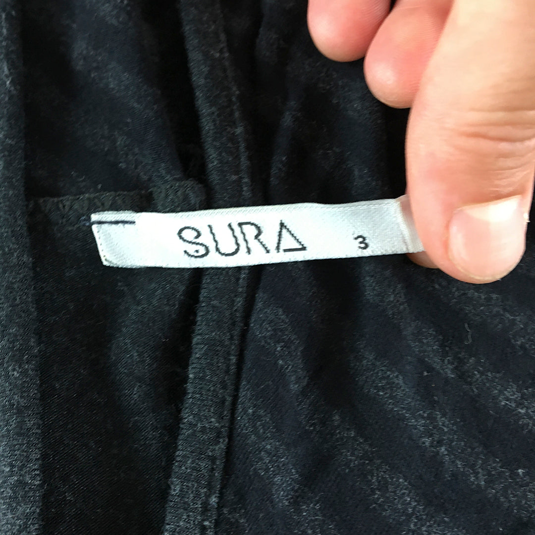 Sura Womens Jacket Size 3 (XL) Black Zip-Up Hooded Coat Japanese Brand