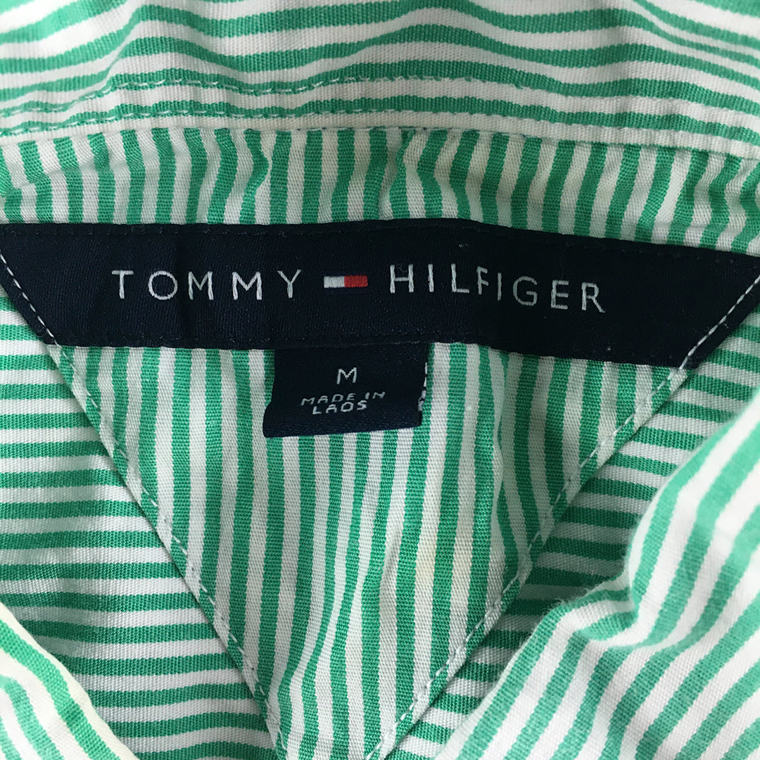 Tommy Hilfiger Mens Shirt Size M Green Striped Long Sleeve Button-Up Logo