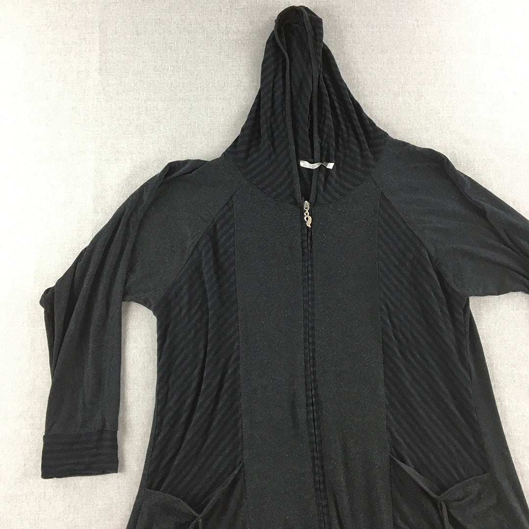 Sura Womens Jacket Size 3 (XL) Black Zip-Up Hooded Coat Japanese Brand