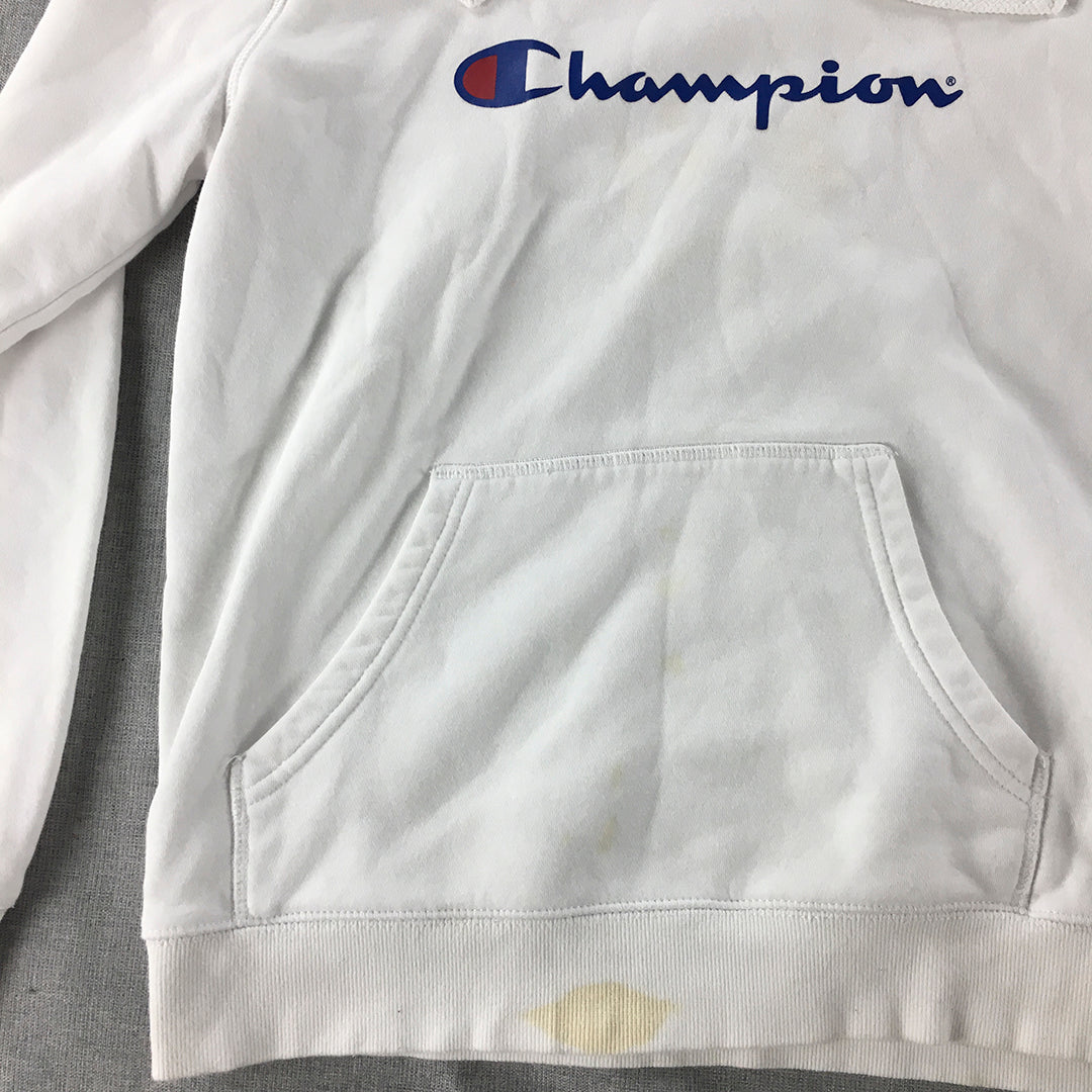 Champion Womens Hoodie Sweater Size L White Logo Pockets Pullover Jumper