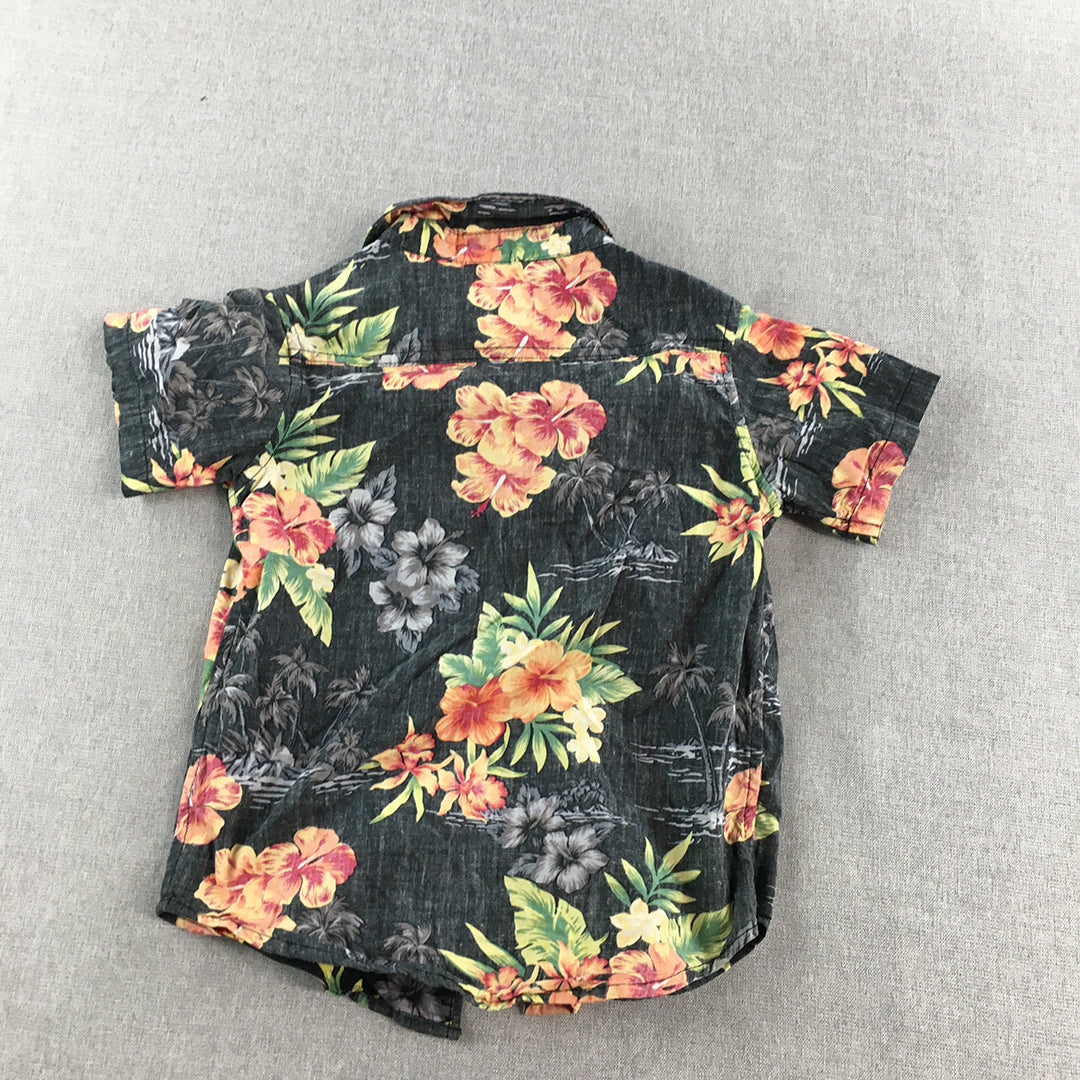 Skylark Mens Shirt Size 4 Grey Short Sleeve Floral Hawaiian Button-Up Top