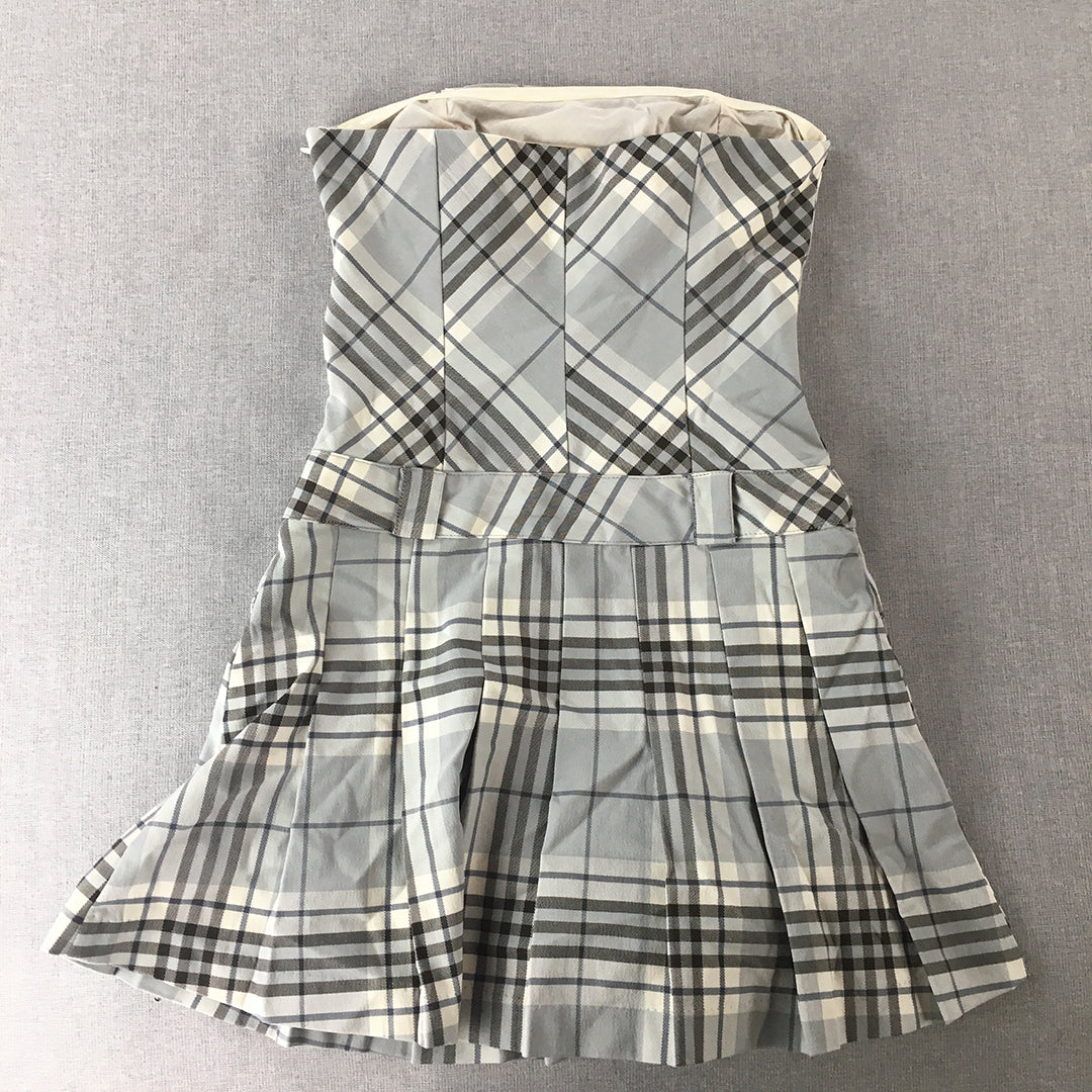 Glassons Womens Strapless Mini Dress Size 6 Grey Checkeed Pleated