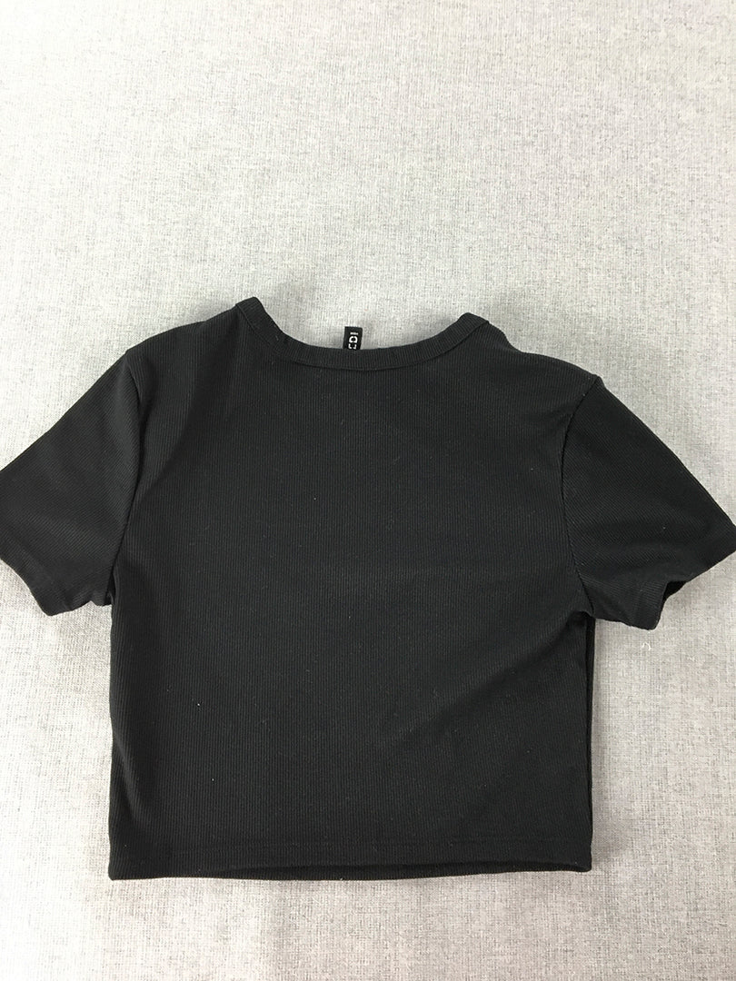 H&M Womens Cropped Top Size S Black Knit Stretch T-Shirt