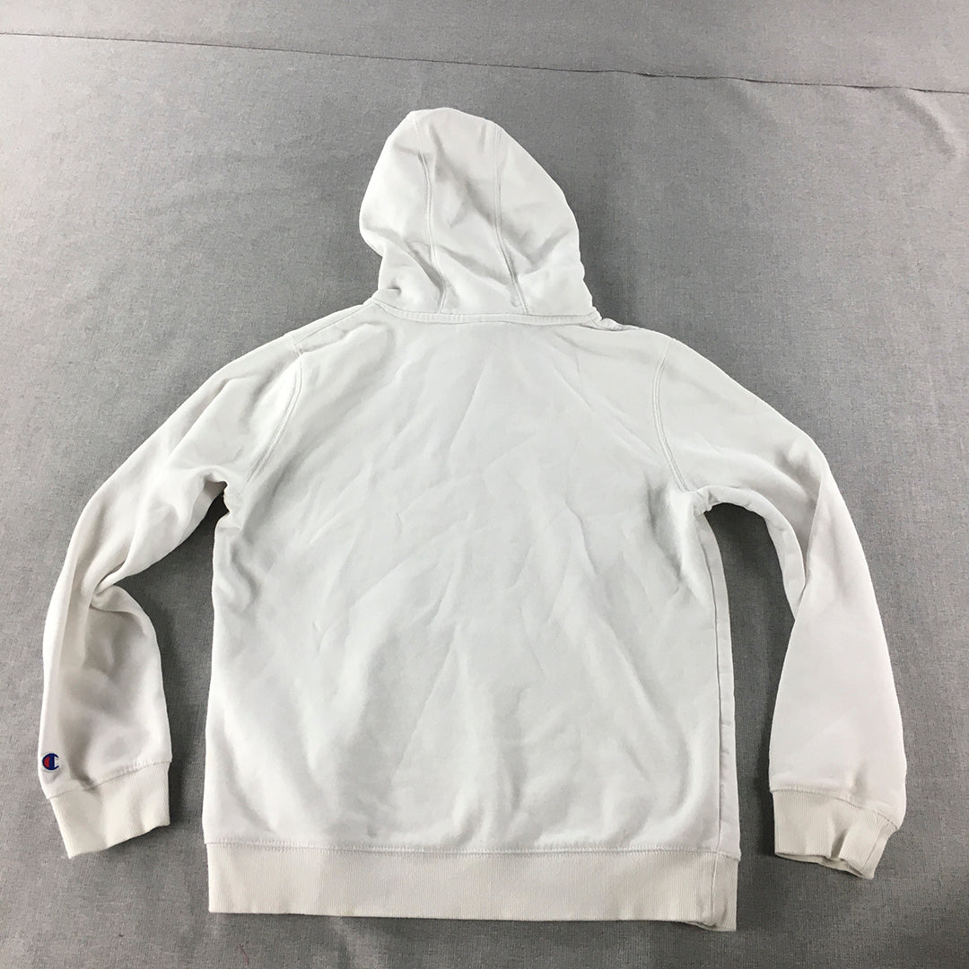 Champion Womens Hoodie Sweater Size L White Logo Pockets Pullover Jumper