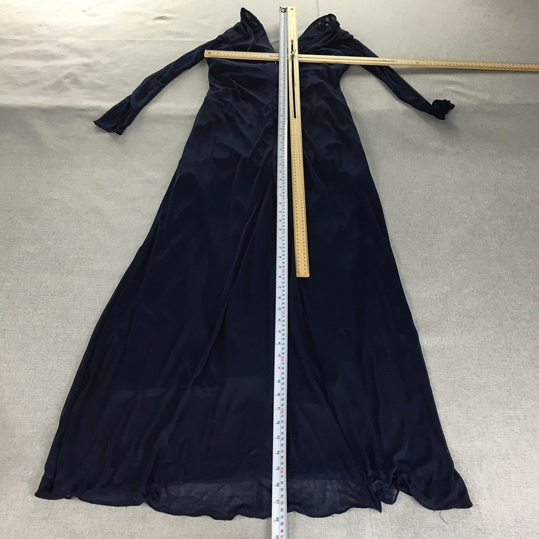 Queenspark Womens Evening Gown Size 8 Navy Blue Full-Length Diamante Dress