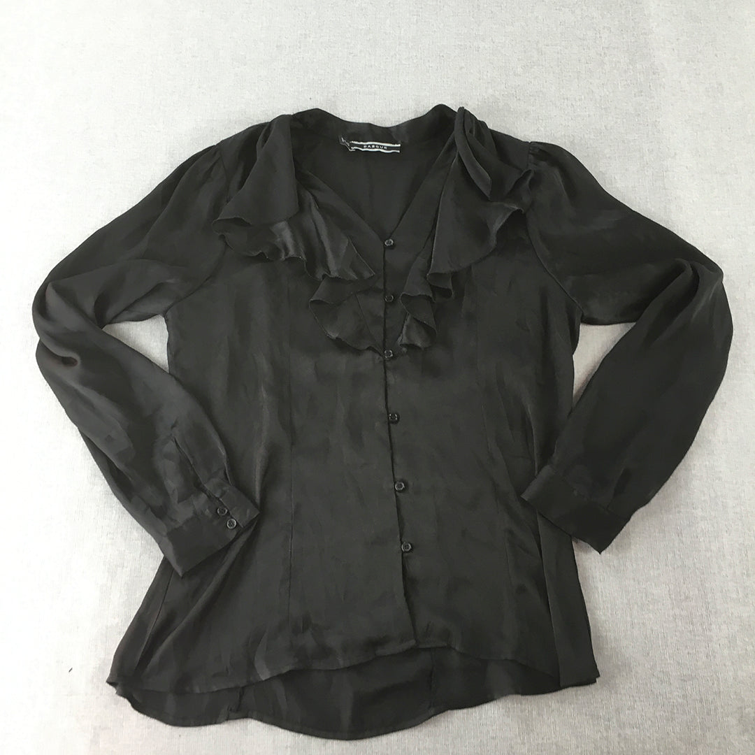 Basque Womens Top Size 12 Black Long Sleeve Button-Up Blouse