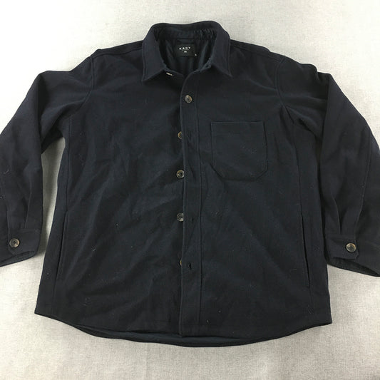 KSCY Mens Overshirt Size 2XL Navy Blue Button-Up Flannel Long Sleeve Shirt