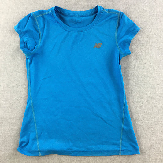 New Balance Kids Girls T-Shirt Youth Size L (14) Blue Short Sleeve Logo Top