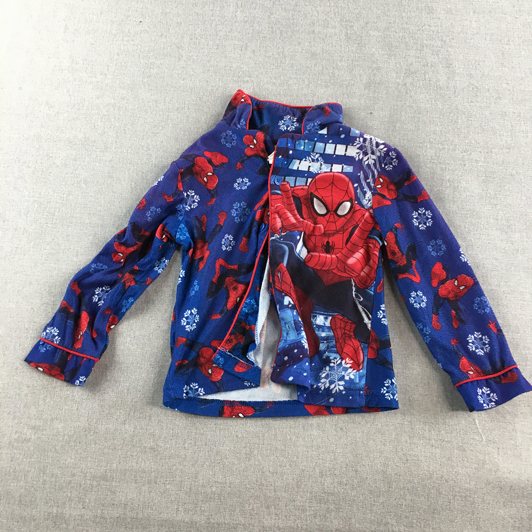 Spider-Man Kids Boys Sleep Shirt Size S Blue Marvel Spiderman Button-Up Pajama