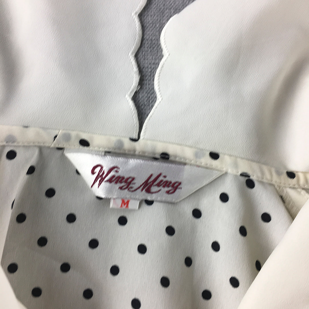 Wing Ming Womens Shirt Size M White Dot Button-Up Shirt Long Sleeve