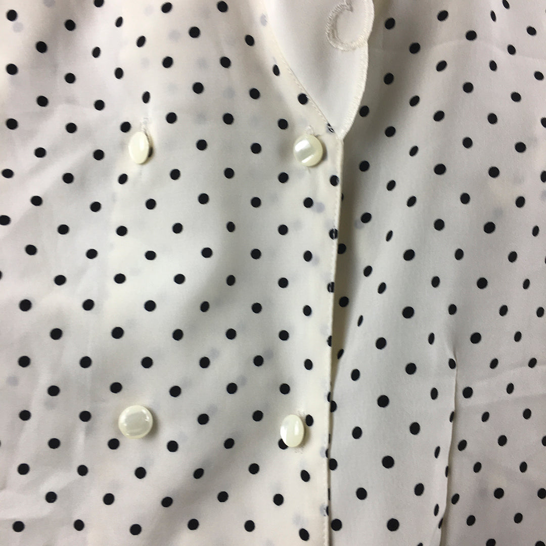 Wing Ming Womens Shirt Size M White Dot Button-Up Shirt Long Sleeve