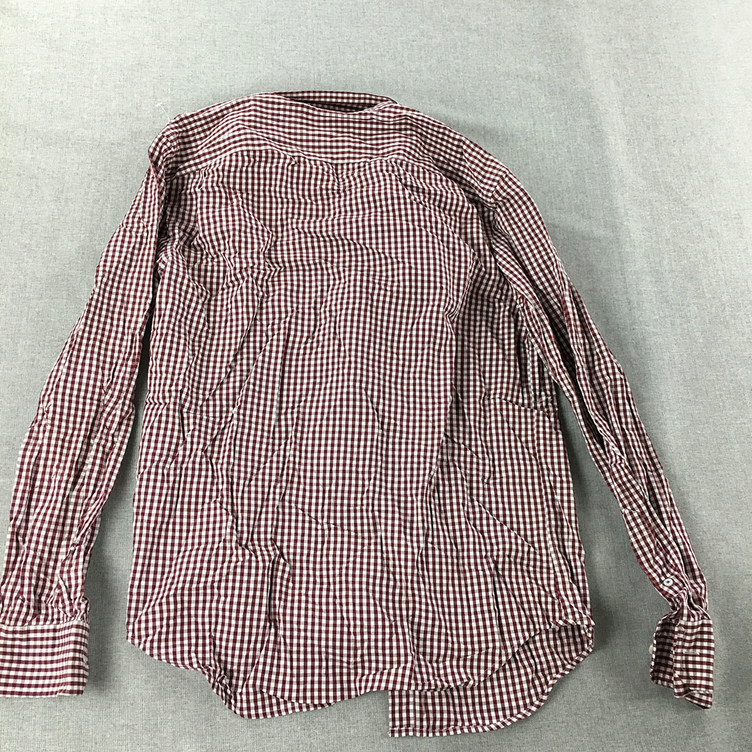 Gap Mens Shirt Size M Purple White Checkered Long Sleeve Button-Up