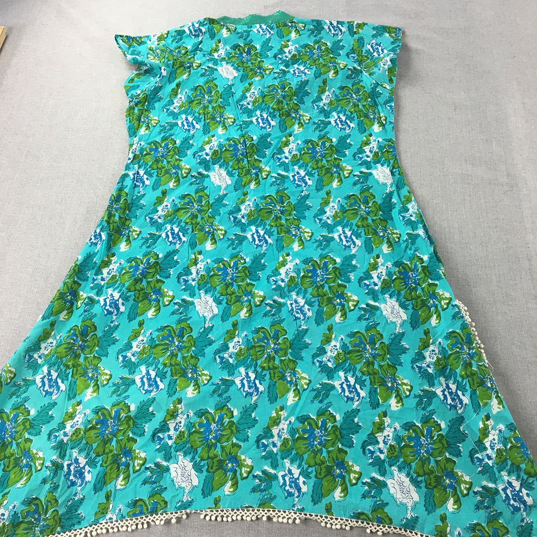 Westside Womens Dress Size M Blue & Green Floral Short Sleeve Midi