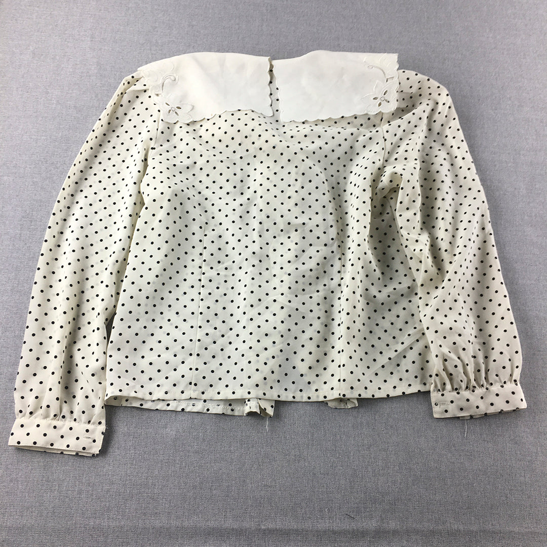 Wing Ming Womens Shirt Size M White Dot Button-Up Shirt Long Sleeve