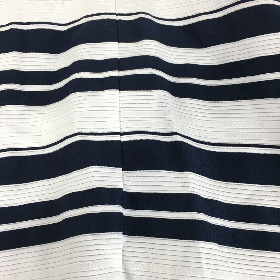 Warehouse Womens A-Line Dress Size 6 White Navy Blue Striped Midi Sleeveless