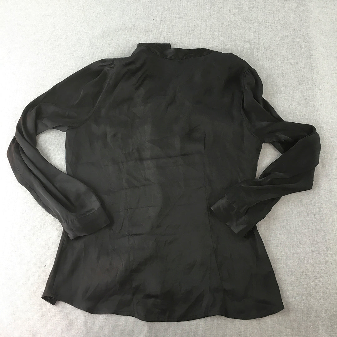 Basque Womens Top Size 12 Black Long Sleeve Button-Up Blouse