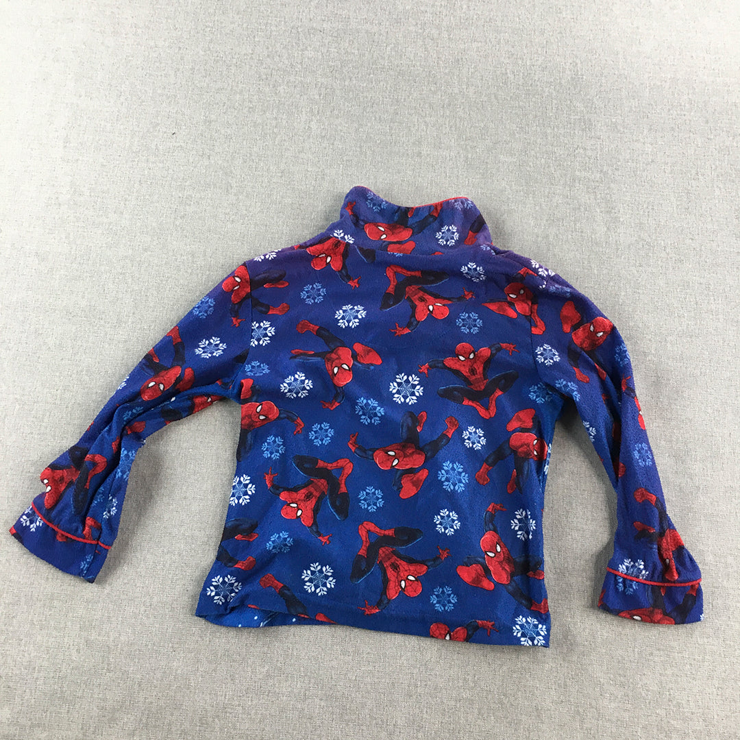 Spider-Man Kids Boys Sleep Shirt Size S Blue Marvel Spiderman Button-Up Pajama