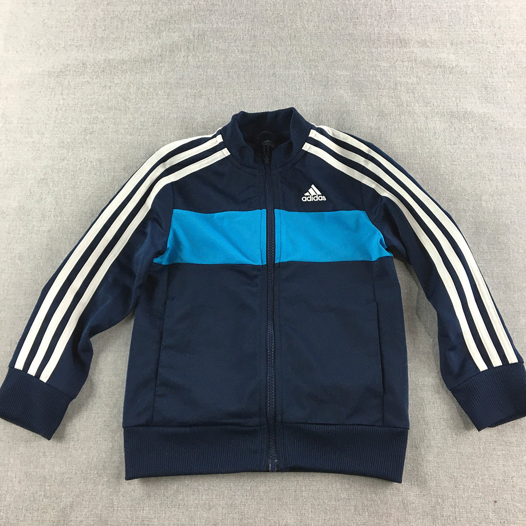 Adidas Kids Boys Jacket Size 5 - 6 Years Blue Logo Pockets Tracksuit Top Coat