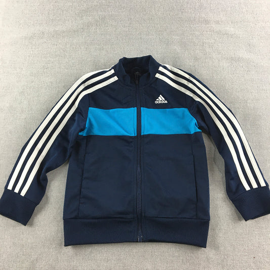 Adidas Kids Boys Jacket Size 5 - 6 Years Blue Logo Pockets Tracksuit Top Coat