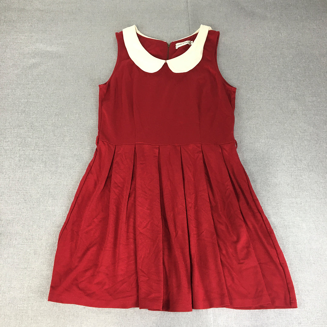 Friends Of Couture Womens Mini Dress Size 14 Red Pleated Fit & Flare Sleeveless