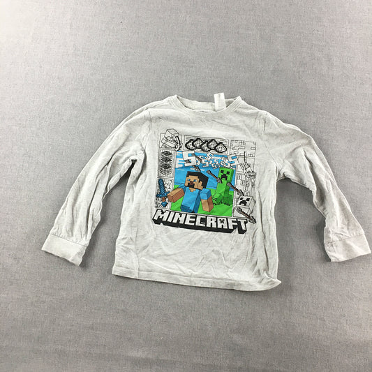 Minecraft Kids Boys Shirt Size 6 Grey Long Sleeve Steve Creeper Pullover Top