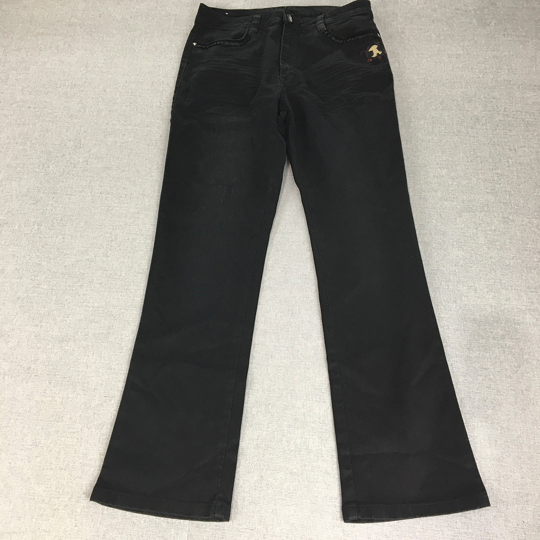 Vintage Pucca Womens Jeans Size 30 Black Bootcut Flared Denim Embroidered Y2K