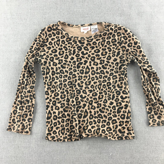 Seed Heritage Kids Girls Top Size 5 Brown Leopard Print Long Sleeve Shirt