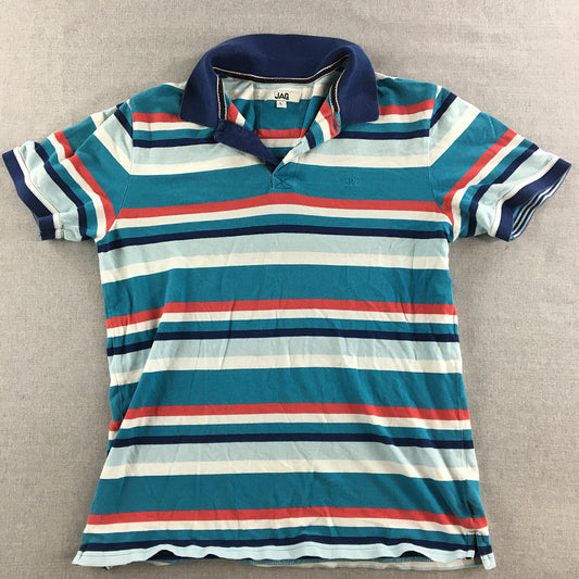 Jag Mens Polo Shirt Size L Blue Striped Collared Short Sleeve Rugby