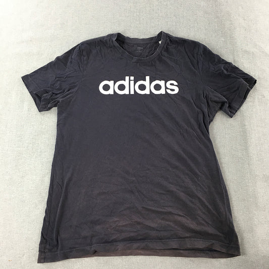 Adidas Mens T-Shirt Size L Black Big Logo Short Sleeve Crew Neck Tee