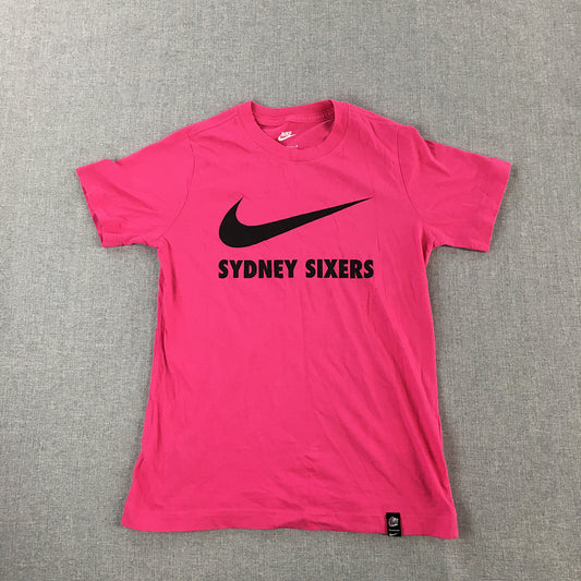 Nike Sydney Sixers Kids Boys T-Shirt Youth Size M Pink Big Swoosh Logo BBL