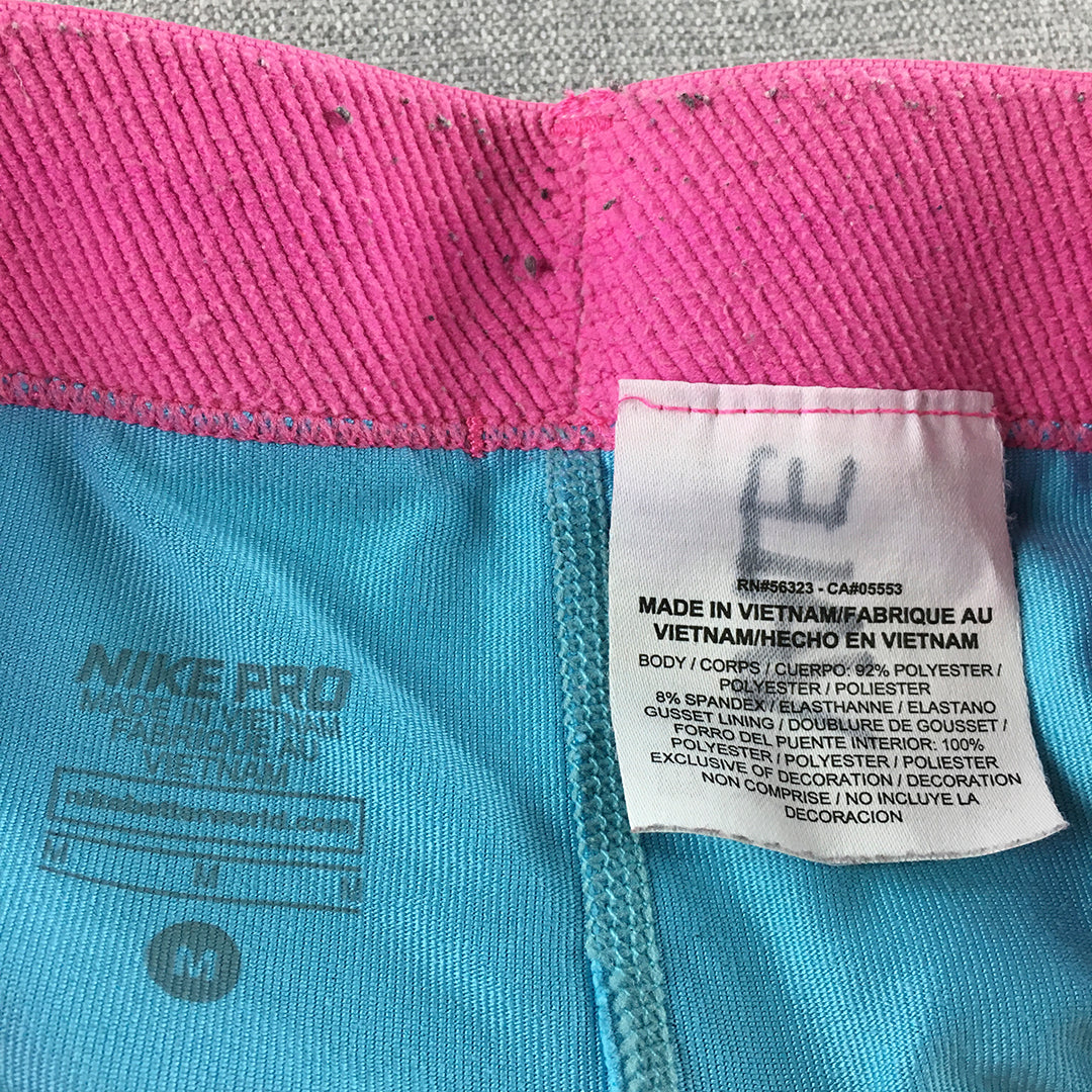 Nike Kids Girls Leggings Youth Size M Blue Logo Pro Striped Activewear Pants