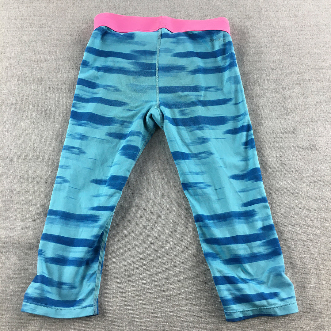 Nike Kids Girls Leggings Youth Size M Blue Logo Pro Striped Activewear Pants