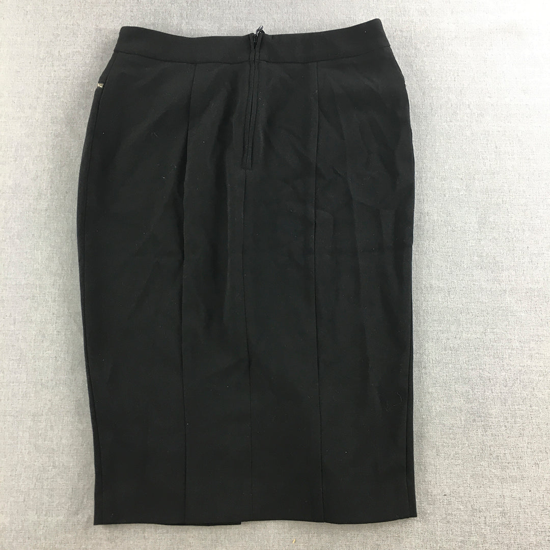 H&M Womens Midi Skirt Size 8 Black Pencil Straight