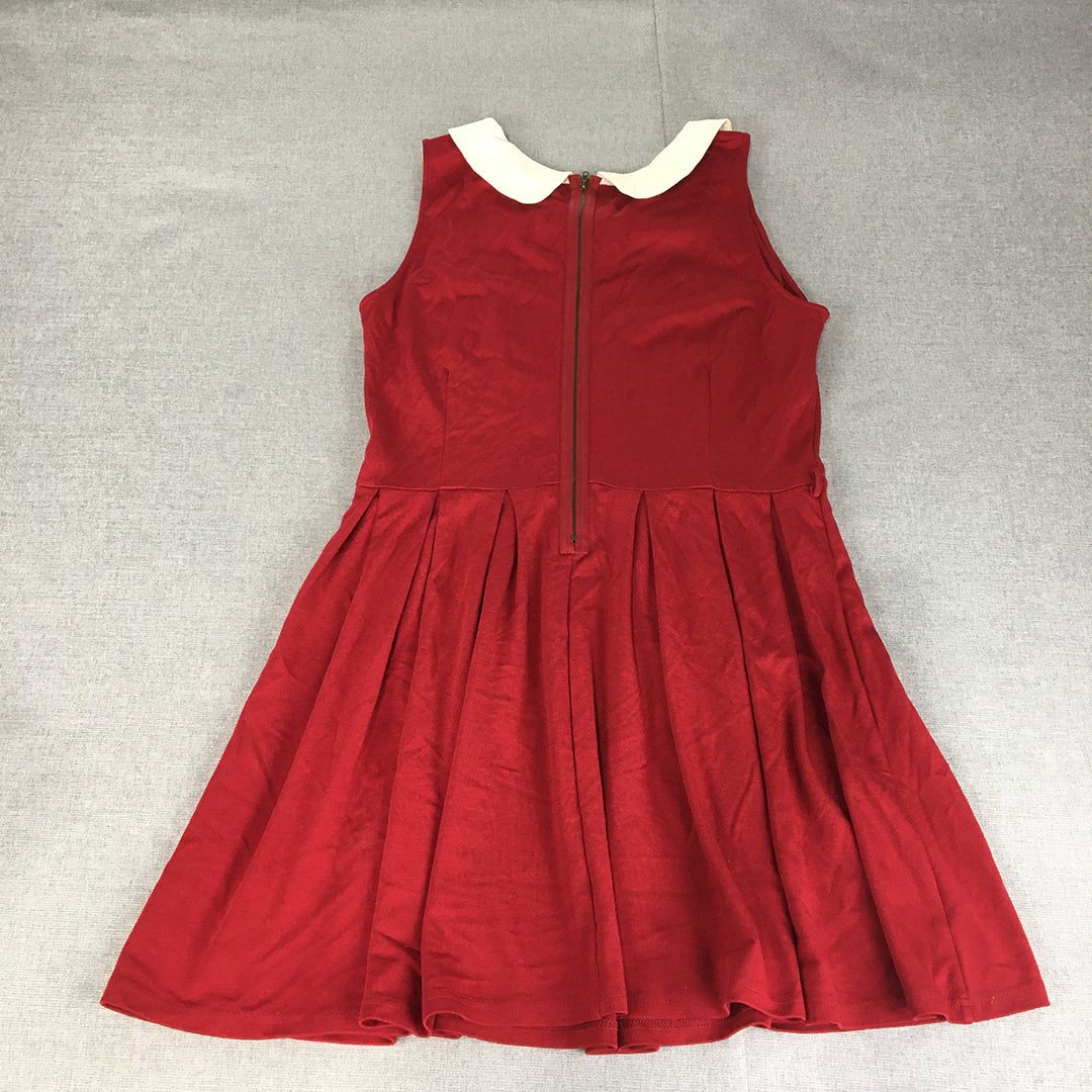 Friends Of Couture Womens Mini Dress Size 14 Red Pleated Fit & Flare Sleeveless