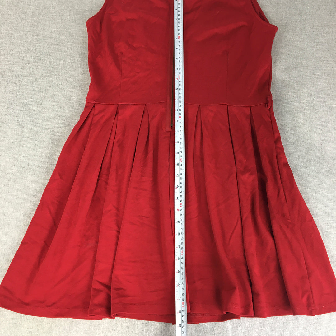 Friends Of Couture Womens Mini Dress Size 14 Red Pleated Fit & Flare Sleeveless