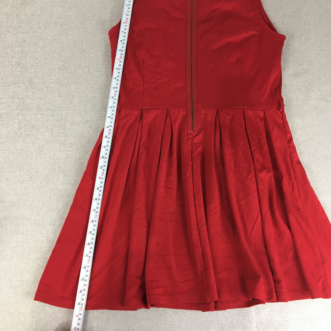 Friends Of Couture Womens Mini Dress Size 14 Red Pleated Fit & Flare Sleeveless