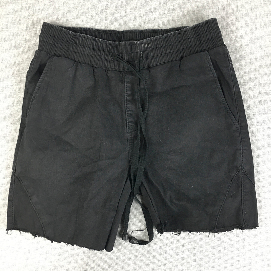 Country Denim Womens Shorts Size 6 Black Drawstring Pockets Raw Hem