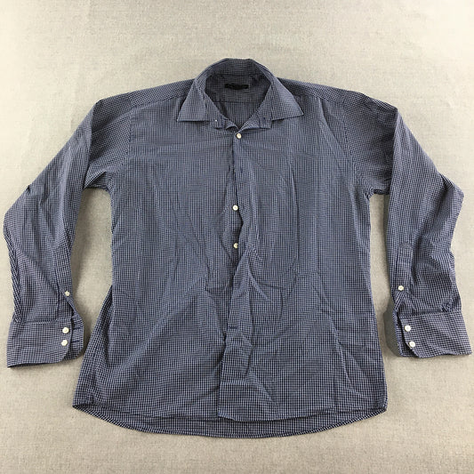 Van Heusen Studio Mens Shirt Size M Blue Checkered Long Sleeve Button-Up